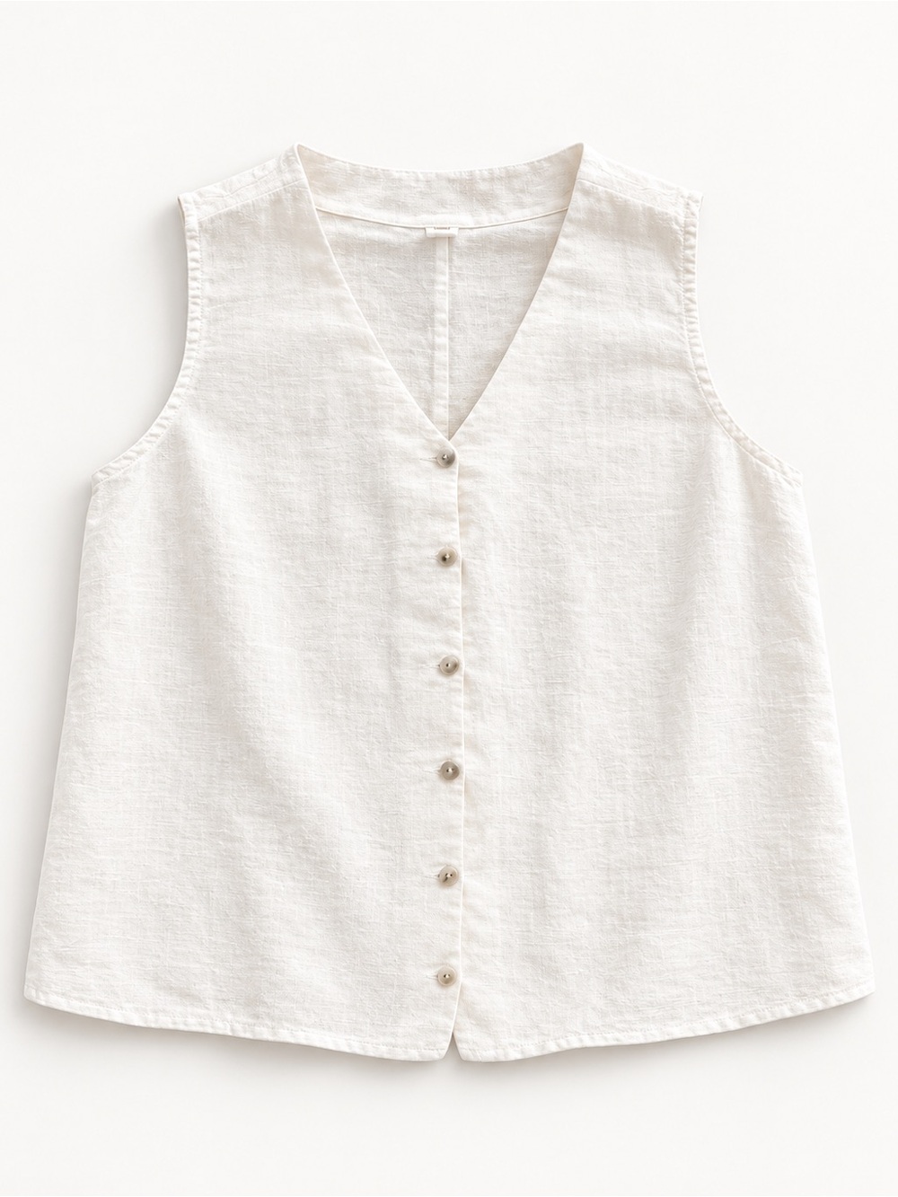 RW&CO. White Sleeveless Button V-Neck Linen-Cotton Top